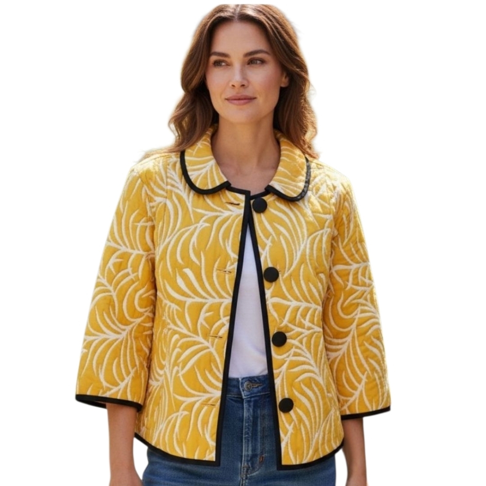 Trimdin Reversible 2-in-1 Quilted Yellow and White Patterned Jacket. Large.